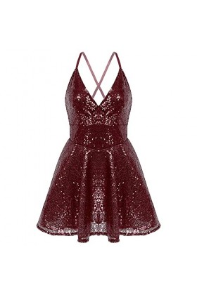 KSDFIUHAG Sexy Porte Jarretelle Costume De Boîte De Nuit Robe À Paillettes À Col en V Profond pour Femmes À Bretelles Spaghet