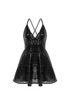 KSDFIUHAG Sexy Porte Jarretelle Costume De Boîte De Nuit Robe À Paillettes À Col en V Profond pour Femmes À Bretelles Spaghet