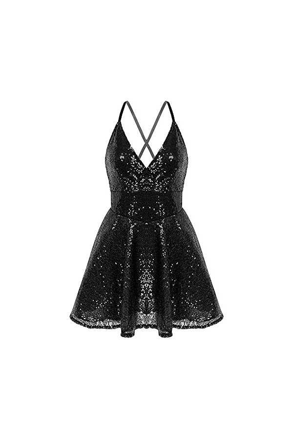 KSDFIUHAG Sexy Porte Jarretelle Costume De Boîte De Nuit Robe À Paillettes À Col en V Profond pour Femmes À Bretelles Spaghet