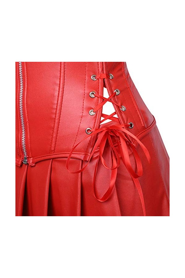 MeButy Sexy Femme Coquine Robe Corset en Similicuir Gothique À Glissière sur Le Devant-Rouge_XXL