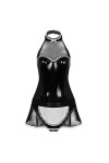 Rtyoo Lingerie de Noël sexyFemmes Lingerie Costume en Cuir Verni Sex Maid Cosplay Costume Halter Sexy Combinaison avec Tablie