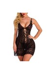 Rtyoo Lingerie Sexy femmePerspective Dames sous-vêtements Dentelle Sexy Chemise de Nuit Sexy Pyjama Slip col V Pyjama Sexy-Bl