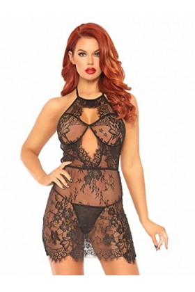 Leg Avenue 86109 Robe en Dentelle à Col Halter & String Noir Taille M EUR 40-42
