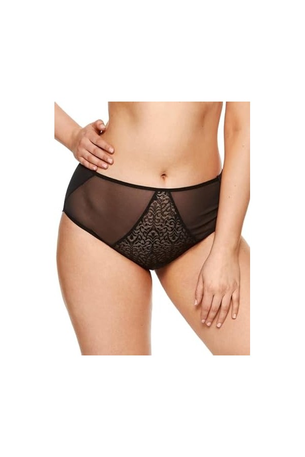 Gorteks Gabi-F Culotte pour femme, Culotte, Culotte en dentelle, Dos en tulle, Entrejambe en coton, 46, Noir