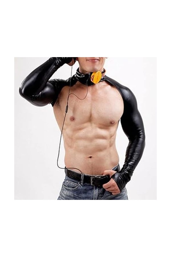 Mengsiy Sangle de Poitrine en Cuir à Manches Longues Musculation Fitness Haut Court Sangle fête Club vêtements vêtements de P