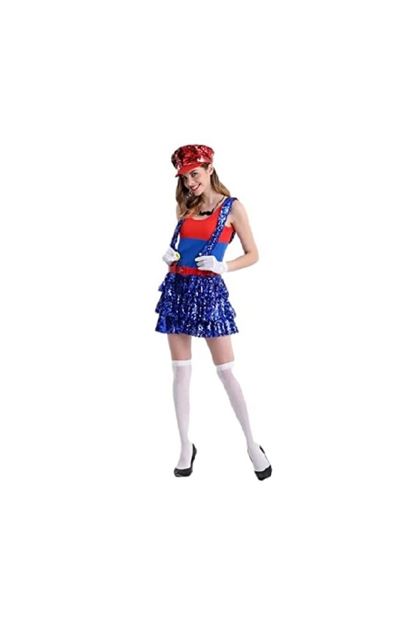 Costume de plombier sexy Mario Block à paillettes pour femme Taille L 38