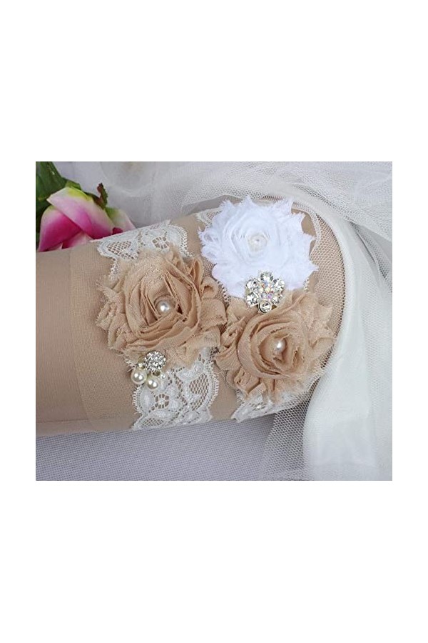 NC Ceintures en Dentelle Extensible Jarretière Florale, Accessoires de Mariage de mariée jarretière en Dentelle Sexy-Blanc 5p