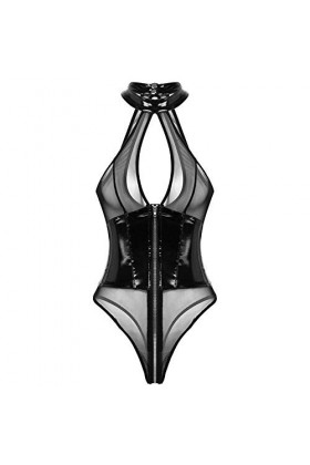 Ensembles De Lingerie Sexy Femmes High Cut String Justaucorps Body Catsuit One Piece Body Mesh Femme-Noir_L