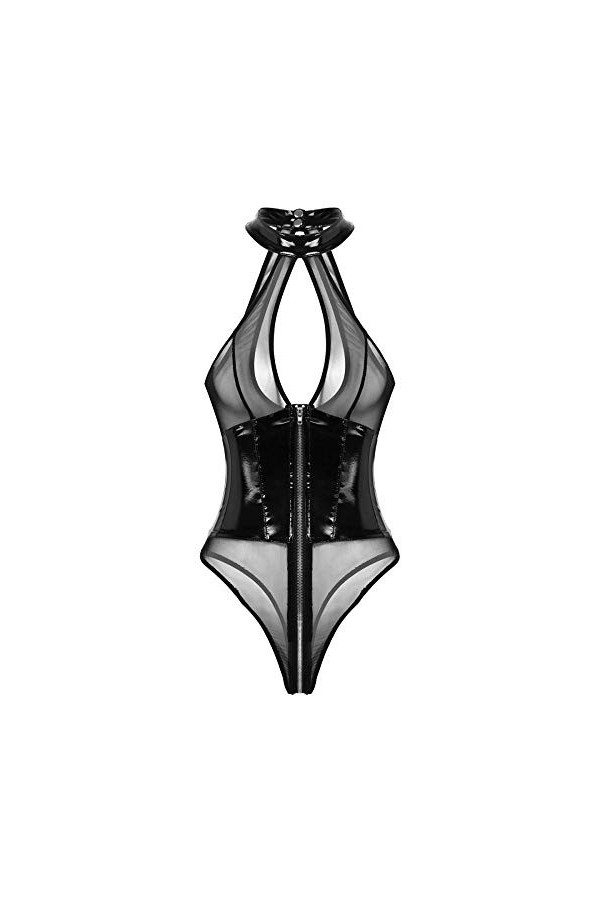 Ensembles De Lingerie Sexy Femmes High Cut String Justaucorps Body Catsuit One Piece Body Mesh Femme-Noir_L