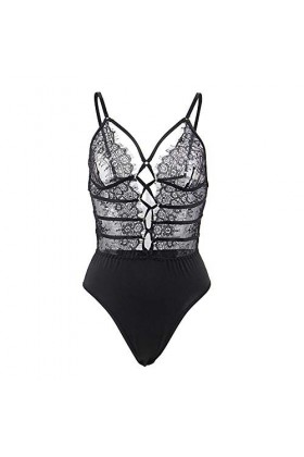 Lingerie Sexy pour Femmes Jeu De Rôlecostumes Sexy Femme Body en Dentelle Blanche sans Manches Une Pièce Costumes De Corps Sa