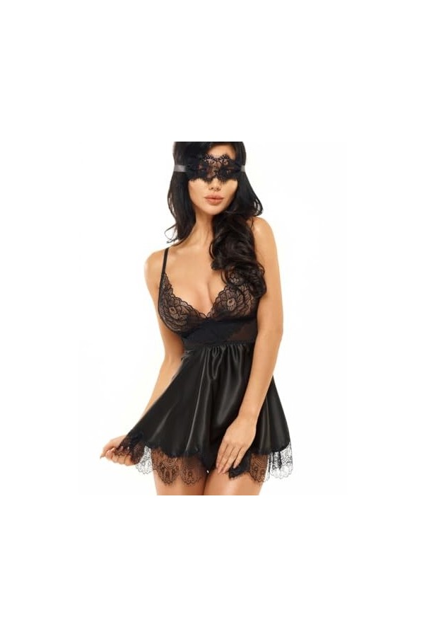 Beauty Night - Eve Babydoll Masque - Noir - BN-5020 - L/XL, Noir