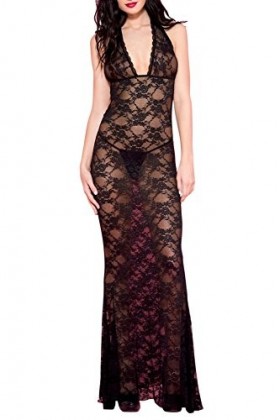 Music Legs Robe Longue en Dentelle Dos Nu Noir