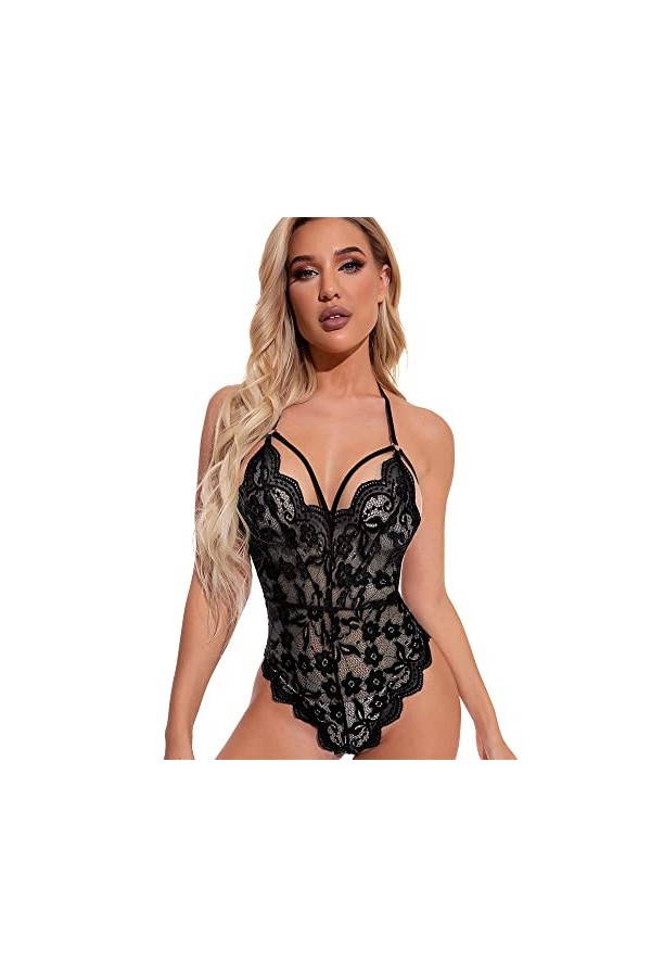 RIJPEX Ensemble de Lingerie en Dentelle Moulante Casual Home Jumpsuit Vêtements pour Femmes Noir XXCLarge 