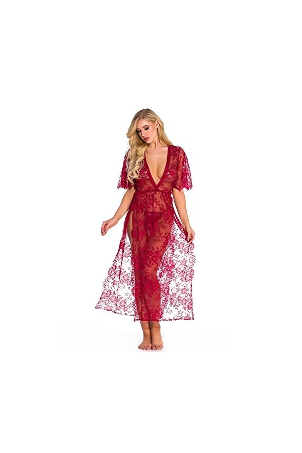 ZTIANEF Tissu en mailleSexy Lingerie col V Pyjama Haut Erotic Loungewear Bretelles Ensemble Deux pièces, Noir, XL