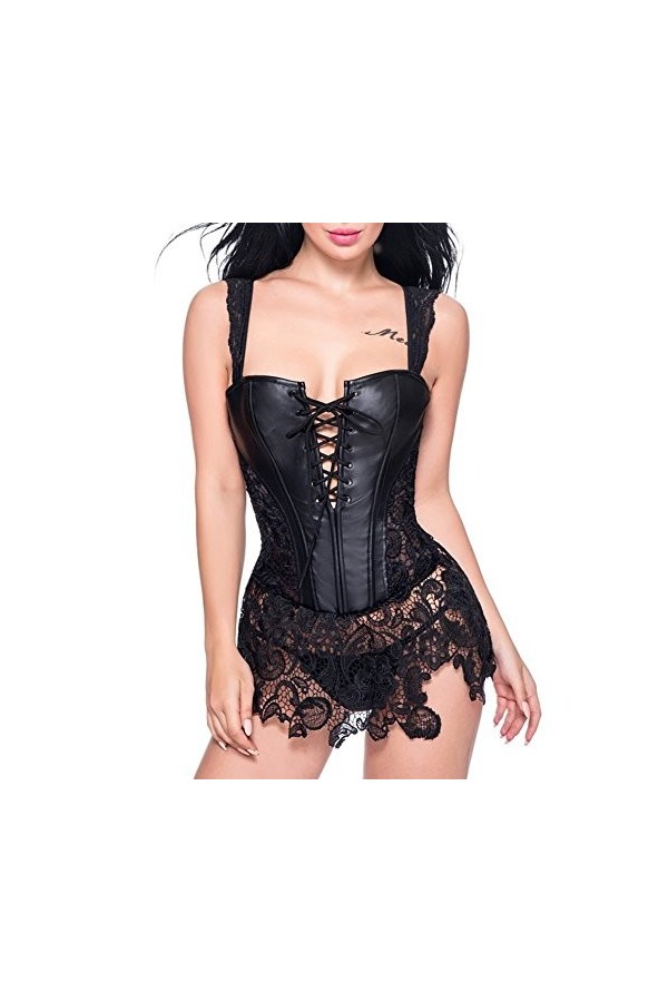 MISS MOLY Robe corset gothique en cuir synthétique pour femme, Noir , XXXXL