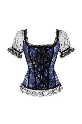 YATEAR Mode Dentelle Lingerie Bustier Jacquard Overbust Corset Une Épaule À Manches Courtes Corset Top Plus La Taille