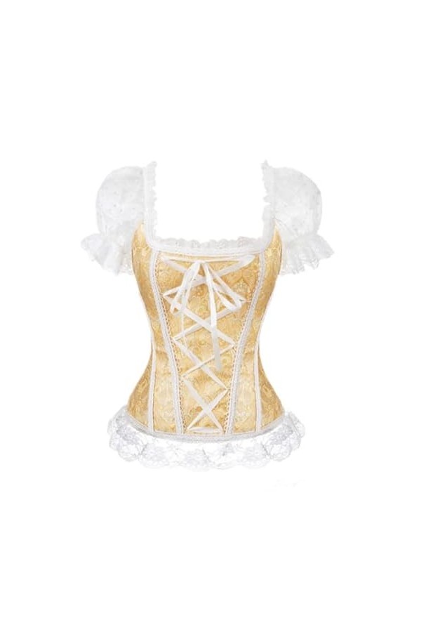 YATEAR Mode Dentelle Lingerie Bustier Jacquard Overbust Corset Une Épaule À Manches Courtes Corset Top Plus La Taille