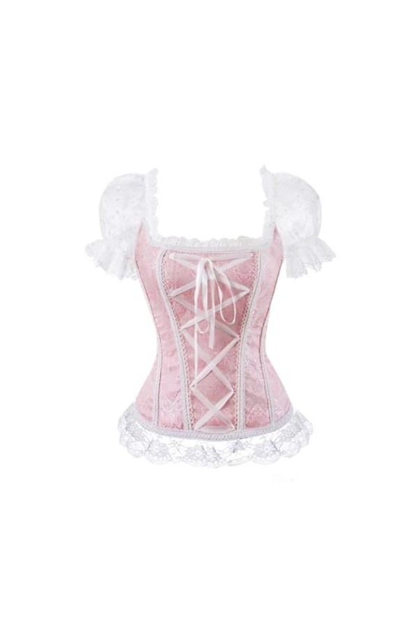 YATEAR Mode Dentelle Lingerie Bustier Jacquard Overbust Corset Une Épaule À Manches Courtes Corset Top Plus La Taille
