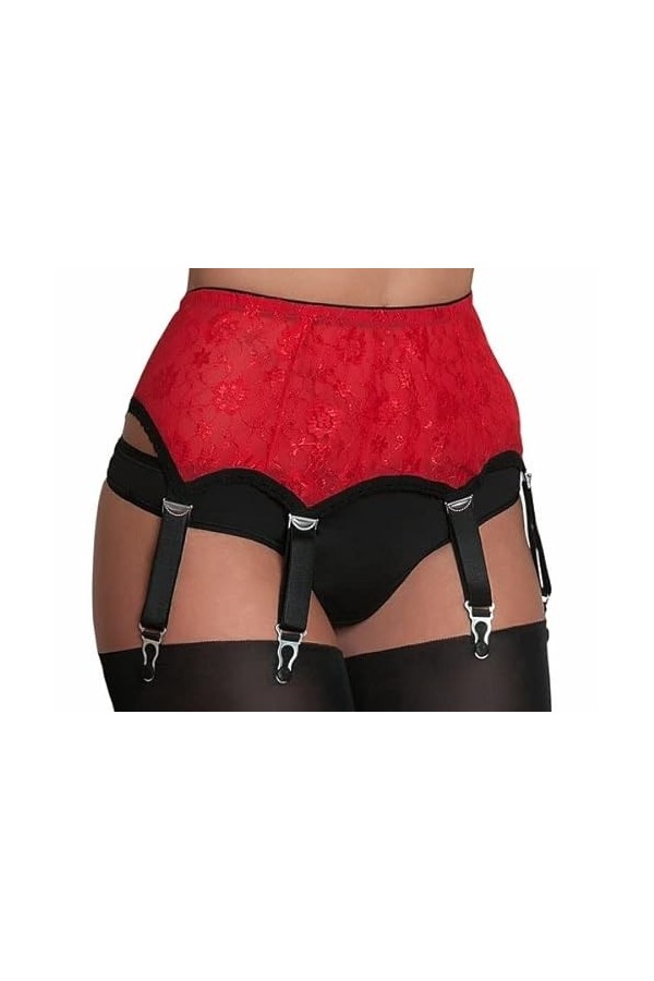 Nylon Dreams NDL55 Porte-jarretelles en dentelle à 6 sangles M, rouge 
