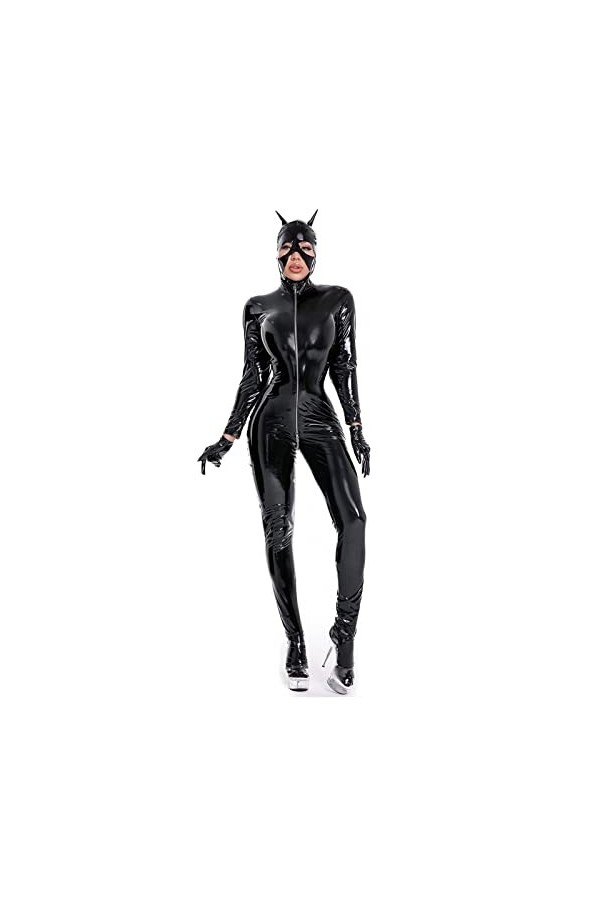 IQOAIJ Sexy Latex en Simili pour Femme Faux Cuir PU Body Catsuit Combinaison Cuir Verni Ouverte Jumpsuit Wet Look Clubwear,XL