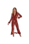 WDZOWU Robe Longue en Dentelle Sexy pour Femmes-Wine_XL