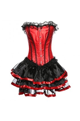 XUEFX Corset Femme Sexy Overbust Os en Acier Lignes De Dentelle Corsets Coupe Ajustée Vêtements Robe Color : Red, Size : M 