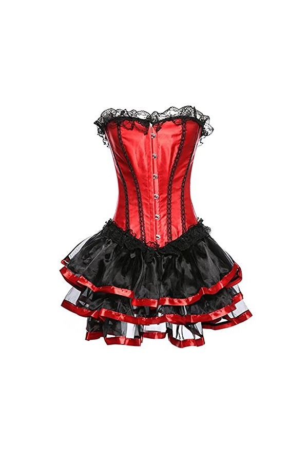 XUEFX Corset Femme Sexy Overbust Os en Acier Lignes De Dentelle Corsets Coupe Ajustée Vêtements Robe Color : Red, Size : M 