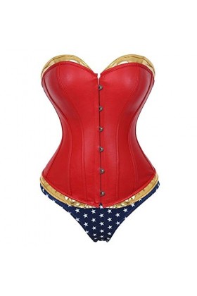 YCRCTC Corset Bustier en Cuir Faux de Femmes Wonder Woman Costume de Bleu Court Cosplay Costume de Super héros Sexy Taille Pl