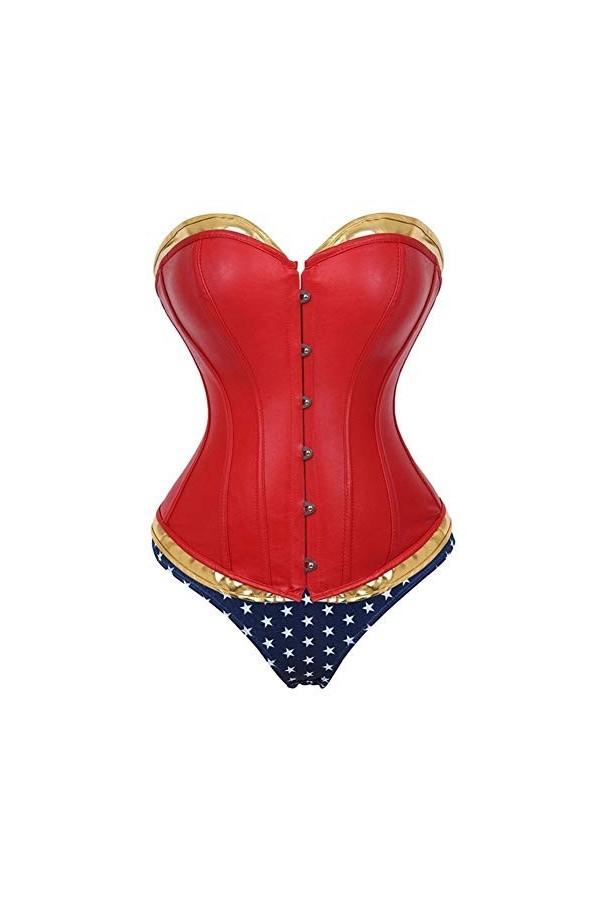 YCRCTC Corset Bustier en Cuir Faux de Femmes Wonder Woman Costume de Bleu Court Cosplay Costume de Super héros Sexy Taille Pl