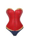 YCRCTC Corset Bustier en Cuir Faux de Femmes Wonder Woman Costume de Bleu Court Cosplay Costume de Super héros Sexy Taille Pl