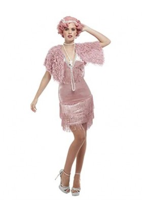 Smiffys Rose 20s Pink Flapper Costume de déguisement vintage années 20, Filles, 55080S, UK Size 08-10