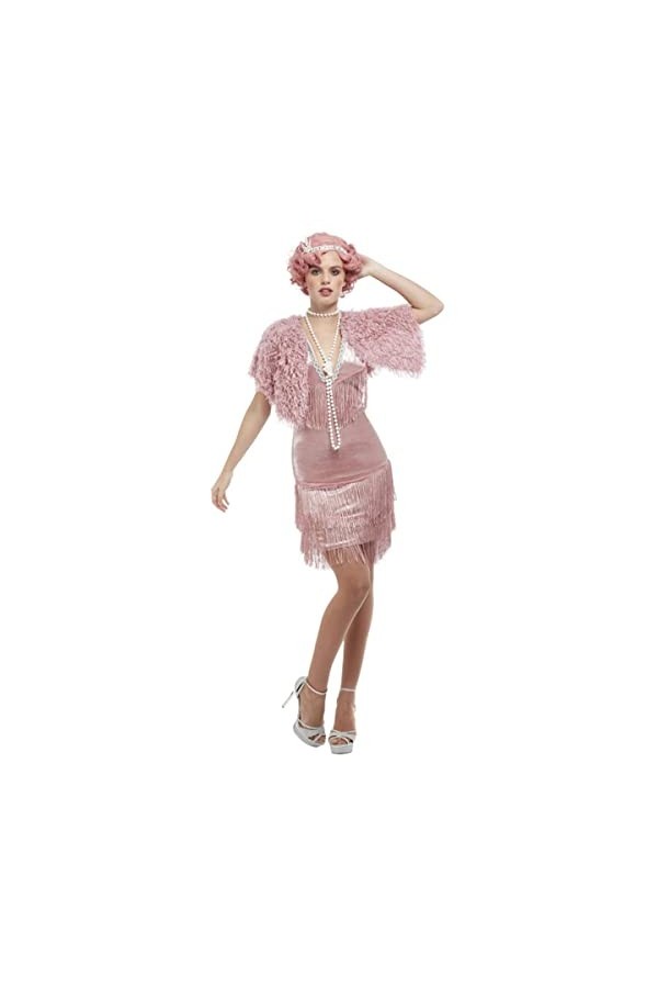 Smiffys Rose 20s Pink Flapper Costume de déguisement vintage années 20, Filles, 55080S, UK Size 08-10