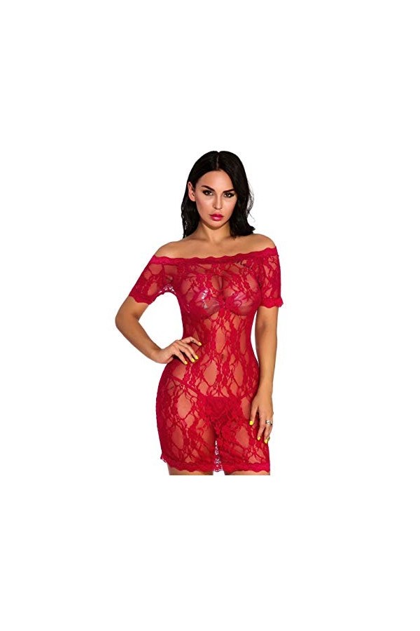 Lingerie Sexy Femme Nuisettes Sexy Femme Tentation Sexy en Soie, Dentelle Et Soie, Tentation XL_Red