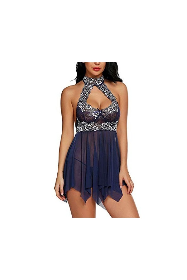 Lingerie Sexy Femme Nuisettes Sexy Femme Tentation Sexy De Costume De Mode Rouge Net Lingerie XL_Blue