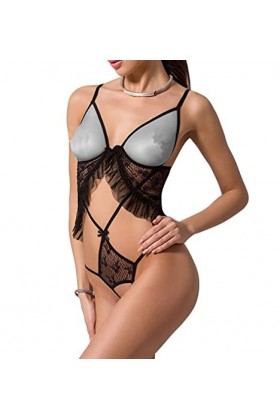 Selente Love & Fun Ensemble lingerie chic: guêpière ou corset avec tanga/body et bandeau pour les yeux en satin, guêpière bla