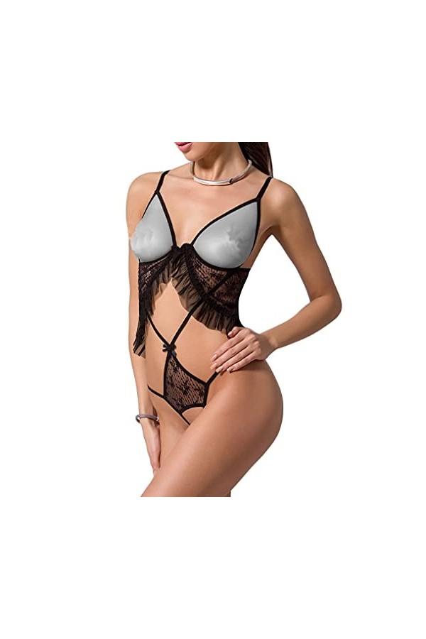 Selente Love & Fun Ensemble lingerie chic: guêpière ou corset avec tanga/body et bandeau pour les yeux en satin, guêpière bla