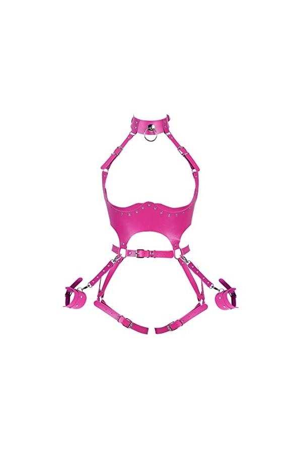 BBOHSS Femmes Corps Harnais Cuir Punk Soutien-Gorge Costume jarretière Club fête Rave Halloween Pleine Ceinture Creuse Costum