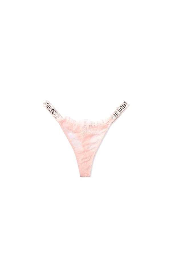 Victorias Secret String très sexy à bretelles brillantes XS-XL , Dentelle rose pure, Large