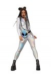Fever Miss Whiplash Mirror Holographic Costume, Zip Up Catsuit S 