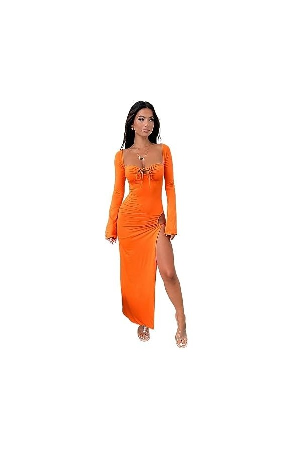 Robe sirène Dos Nu en V Profond for Femmes, Robe à Manches Longues, Tenues élégantes, Sexy, fête, Club, découpée Color : Bla