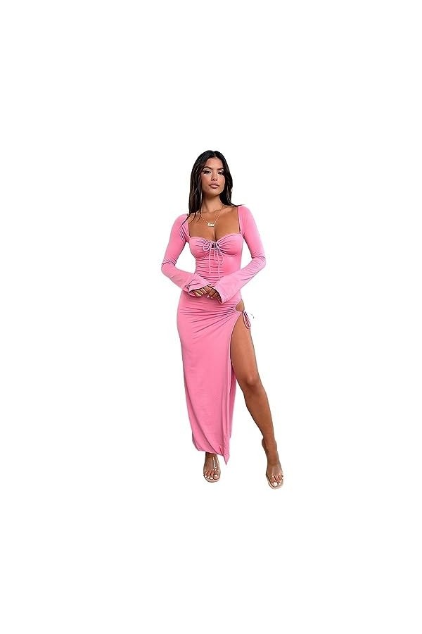 Robe sirène Dos Nu en V Profond for Femmes, Robe à Manches Longues, Tenues élégantes, Sexy, fête, Club, découpée Color : Bla