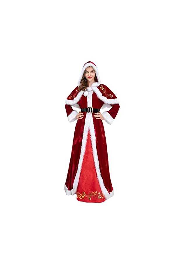 Kirdume Mme Santa Claus, Robe Rouge Velours Noël Femme, Costumes Robe Longue Fantaisie Fête Cosplay Noël Pour Dames, Noël Rob