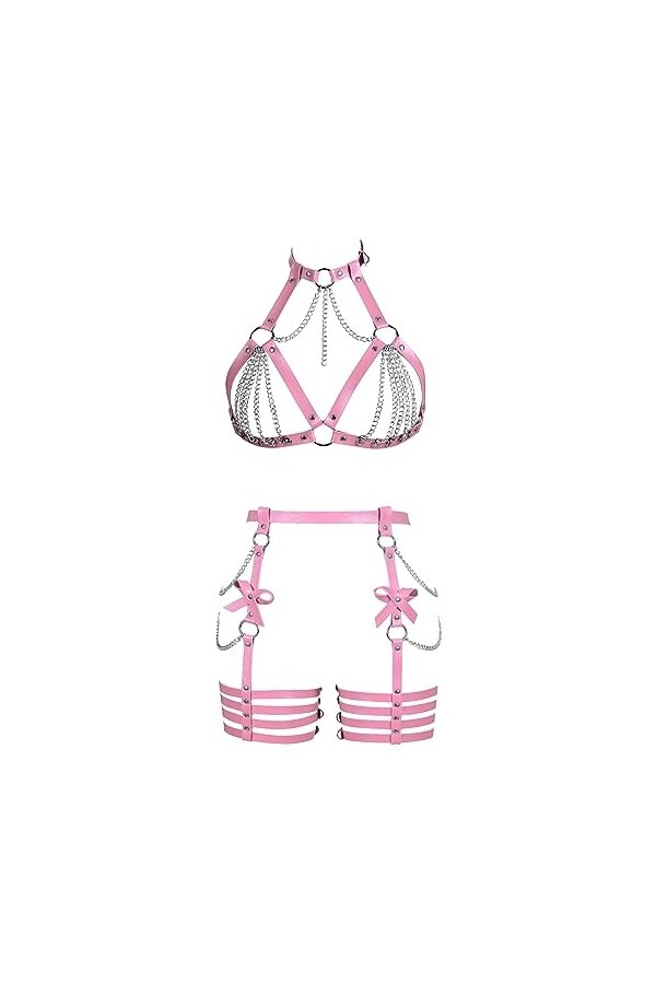 Femmes Body Strap Cuir Soutien - Gorge élégant évidé sans Tasse Garter Set Punk Gothique Halloween Carnaval Club Costume Ros