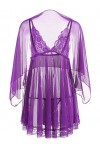 La grilleSexy Pyjama Mesh Lingerie érotique Slip Dress Trois pièces, Violet, XL