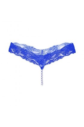 Vovotrade Sexy Femme sous-vêtements à Cordes G Thongs de Dame Massage Perle Panties Dentelle Lingerie Bleu 