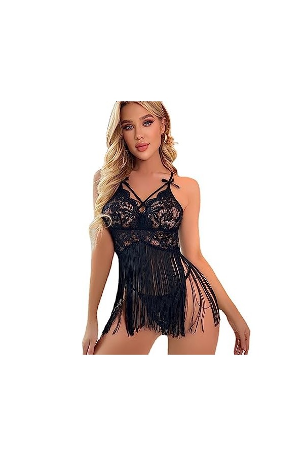 ZTIANEF Costume de Femme de chambreLingerie érotique Crossover Slip Jupe Courte Pyjama Sexy, Noir, XXL
