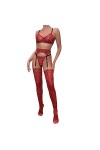NoëlSexual, Lingerie drôle, imprimé léopard en Maille, Transparent rassemblé avec des Bas, Ensemble Quatre pièces, Rouge, M