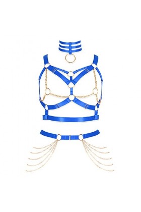 Femmes Body Lingerie Plus Size Fashion Metal Chain Bas Garter Set Punk Gothique Carnaval Halloween Dance Costume Jaune Clair