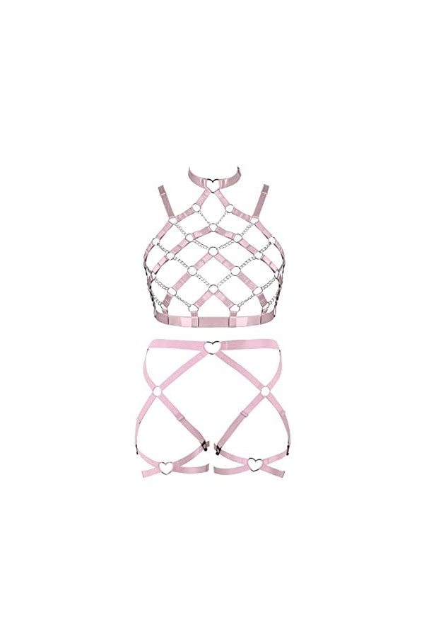 Femmes Body Lingerie Plus Taille Creux chaîne métallique Garter Set Punk Gothique Halloween Carnaval Costume de noël Vin Rou