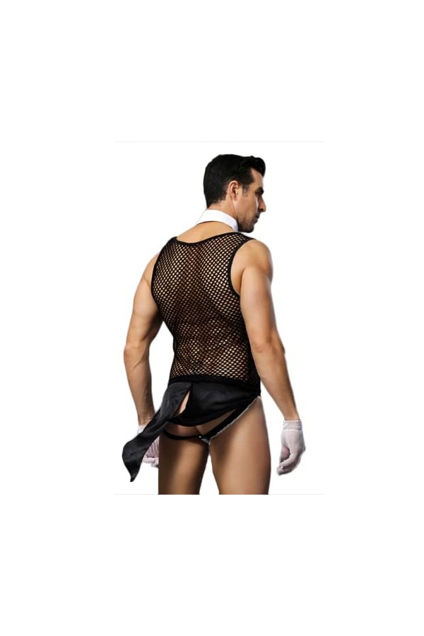 JPXJGT Hommes Mankini sous-vêtements Lingerie Cosplay Elasticité Bar Borat Jeu de rôle Culotte érotique Clubwear Color:Black,
